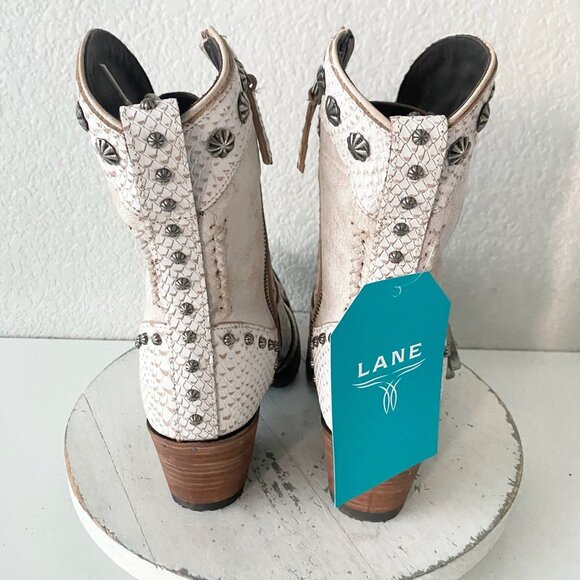 Lane SHOWDOWN Womens White Cowboy Boots 8 Short Western Cowgirl Lace-up Bootie - Picture 3 of 10